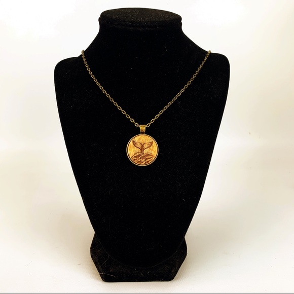 Wood Laser Engraved Whale Tail Necklace 24” - Picture 2 of 6